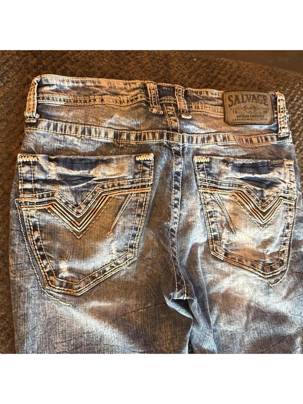 Vtg Y2K Salvage Supply Jeans Mens 30x30 Blue Slim Straight Havoc Stretch - Picture 3 of 13